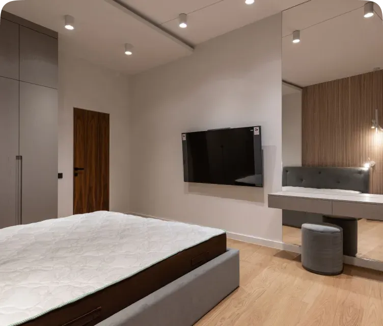 Renovated bedroom with updated finishes and storage