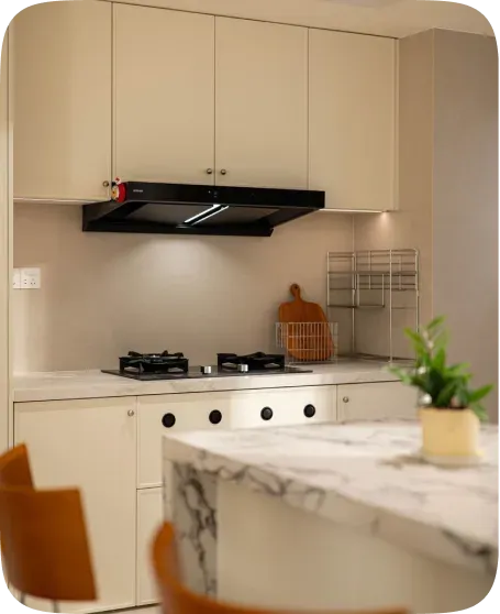Modern renovated kitchen with custom cabinetry