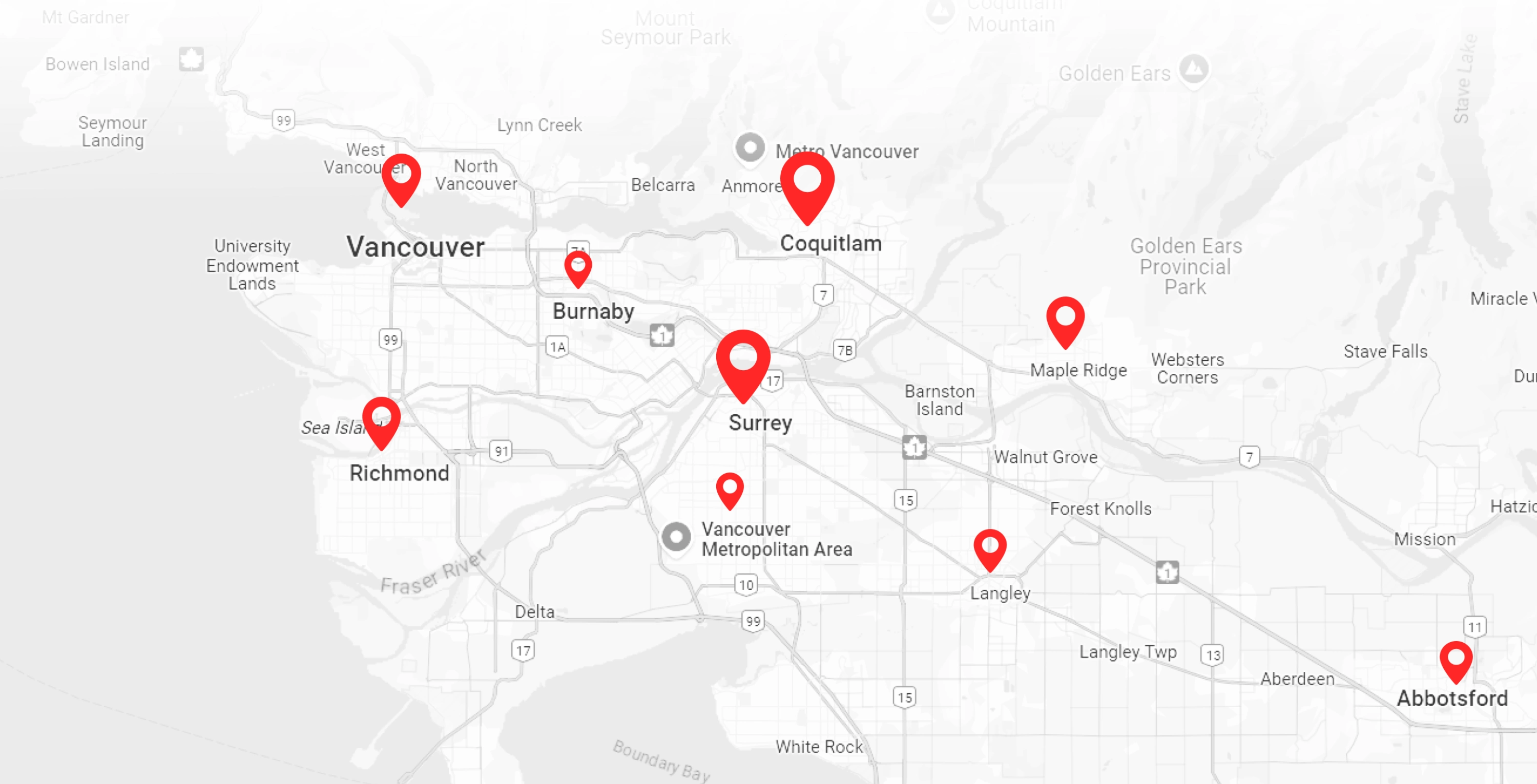 map showing service areas